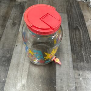 RETRO Anchor Hocking SUN TEA Glass Jar Jug Moon Stars Flower Colorful